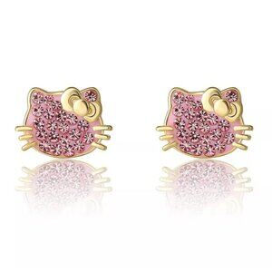 Hello Kitty Stud Earrings | Sterling Silver Swarovski Light Rose Crystal NWT